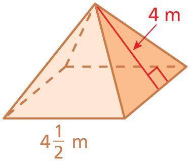 Can someone answer my 3 hw questions?

1) Find the surface area of the regular pyramid. Write your
