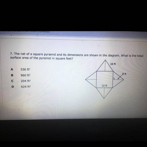 7. The net of a square pyramid and its dimensions are shown in the diagram. What is the total

sur