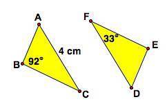 Given ΔABC ≅ ΔDEF. Determine the measure of angle C.

A) 33 degrees
B) 55 degrees
C) 88 degrees
D)