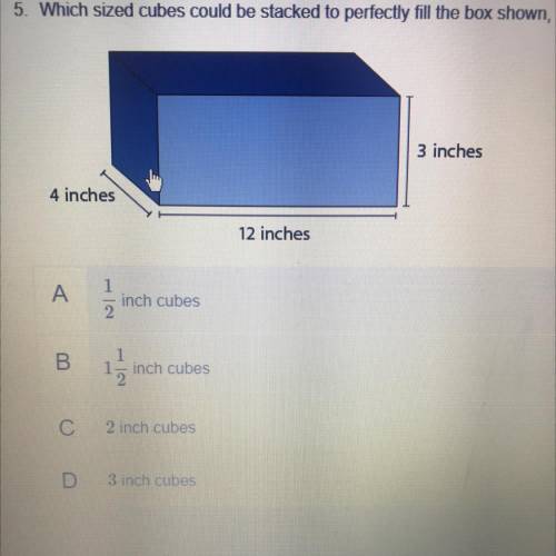 Which sized cubes could be stacked to perfectly fill the box shown, using only whole cubes and no p