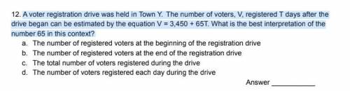 A voter registration drive was held in Town Y. The number of voters, V, registered T days after the