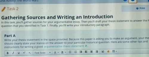 Part A Write your thesis statement in the space provided. Because this paper is asking you to make