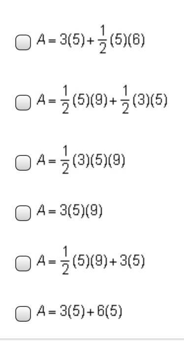 HELLLLLPPPPP

Which equations can be used to determine the area of the irregular figure? Check all