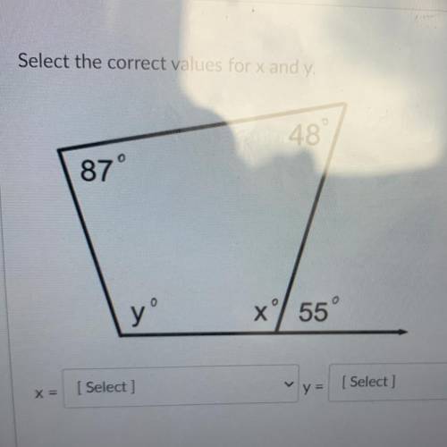 Select the correct values for x and y.
pls help!