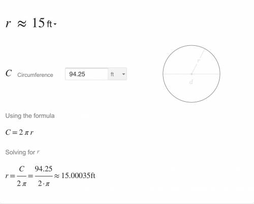 Find the radius of a circle with a circumference of 94.25ft
