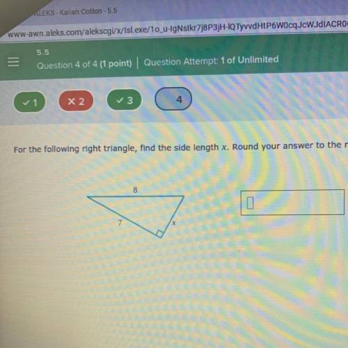 For the following right triangle, find the side length X. Round your answer to the nearest hundredt
