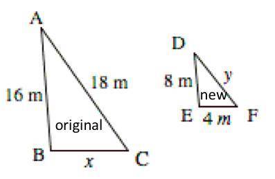 Triangle ABC is similar to triangle DEF. Solve for both of the unknown sides.