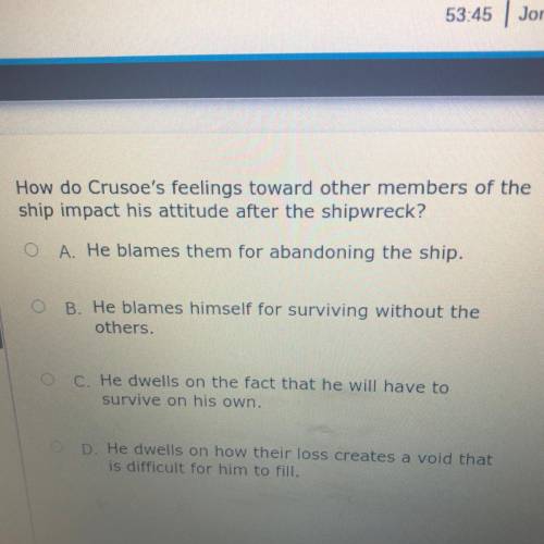How do Crusoe's feelings toward other members of the

ship impact his attitude after the shipwreck