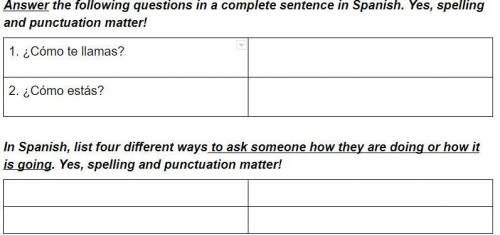 Answer the following questions in a complete sentence in Spanish with punctuation.

Also, list 4 w