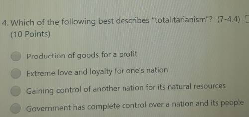 Which of the following best describes totalitarianism?​