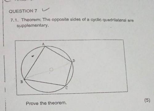 Guys plz help

Prove the theorem : the opposite sides of a cyclic quadrilateral are supplementary