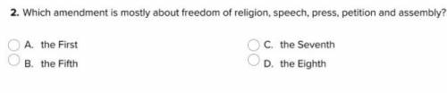 Which amendment is mostly about freedom of religion, speech, press, petition and assembly?