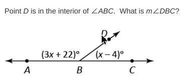 Point D is in the interior of ∠ABC. What is m∠DBC?