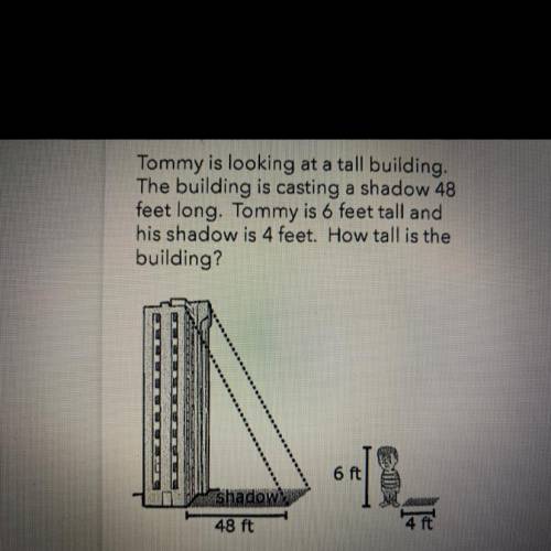 Tommy is looking at a tall building.

The building is casting a shadow 48
feet long. Tommy is 6 fe