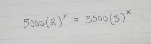 Solve for x. 5000(2)^x = 3500(3)^x​