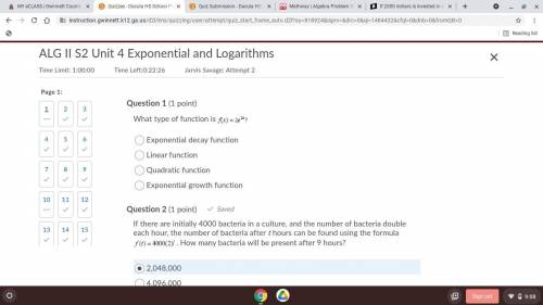 What type of function is f(x)=2e^2^x

A.) Exponential Decay Growth
B.) Linear Function
C.) Quadrat