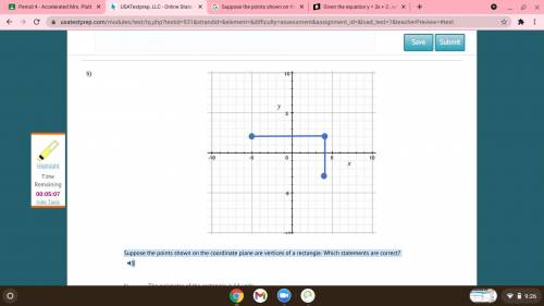 Suppose the points shown on the coordinate plane are vertices of a rectangle. Which statements are