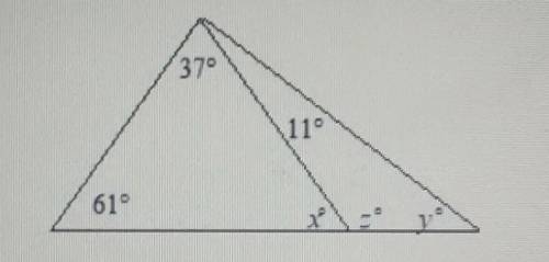 PLEASE HELP...Find the values of x,y, and z. diagram not to scale​