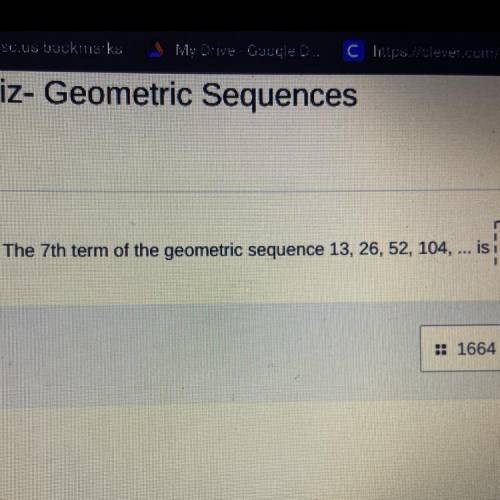 The 7th term of the geometric sequence 13, 26, 52, 104, ... is