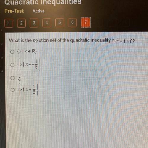 What is the solution set of the quadratic inequality 6x^2+1<_0