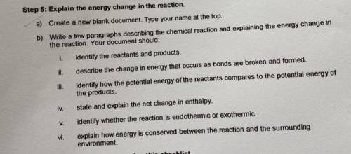 Step 5: Explain the energy change in the reaction.

a) Create a new blank document. Type your name
