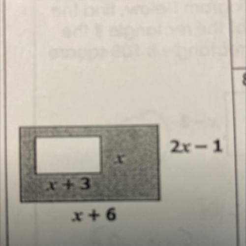 Given the diagram to the left, if the area of the shaded region is 59 square

inches, what are the