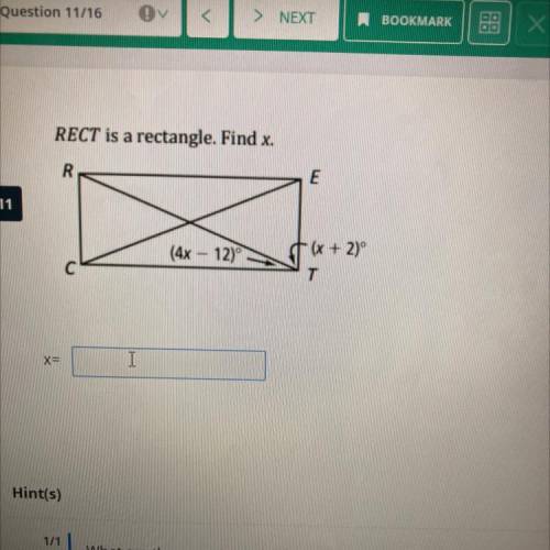 RECT is a rectangle. Find x.