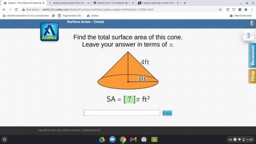 Find the total surface area, leave your terms in pi.