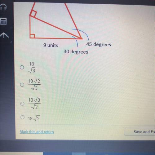 What is the value of x in the diagram below?
х
9 units
45 degrees
30 degrees
