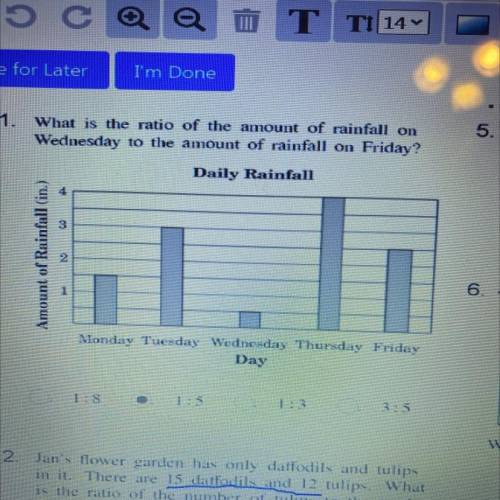 1. What is the ratio of the amount of rainfall on

Wednesday to the amount of rainfall on Friday?