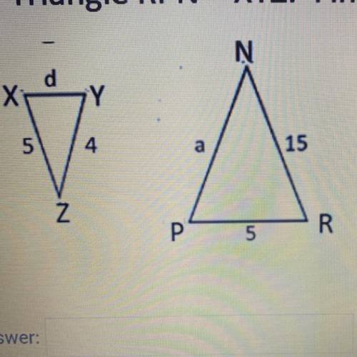 Triangle RPN ~ XYZ. Find side a.