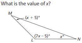 What is the value of x?
x = 25
x = 180
x = 135
x = 20