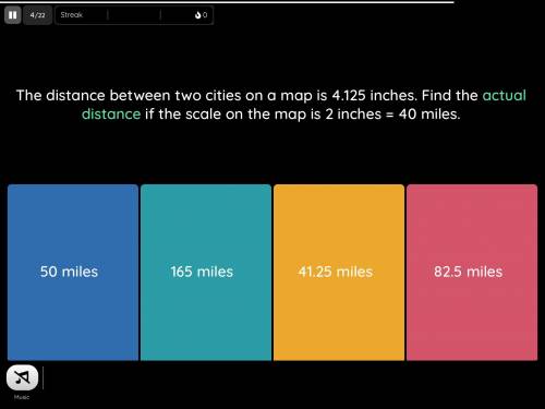 The distance between 2 cities on a map is 4.125 inches. Find the actual distance i’d the scale on t
