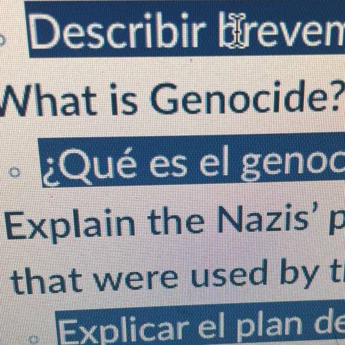 The first question says what is genocide?