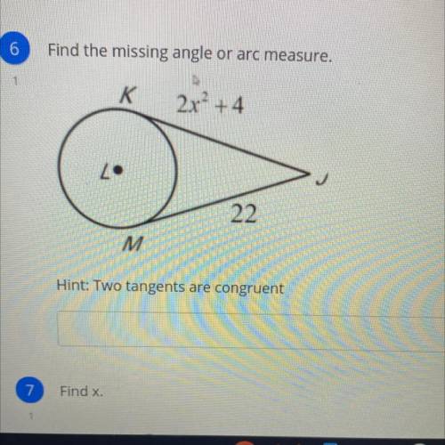 Find the missing angle or arc measure.