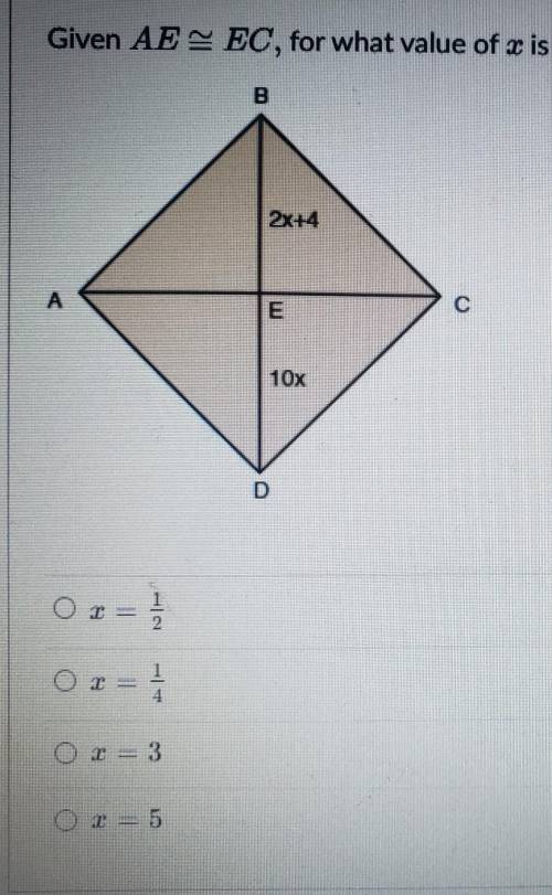 Given AE = EC, for what value of x is quadrilateral ABCD a parallelogram?​