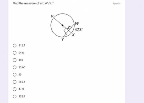Find the measure of arc WVY.
