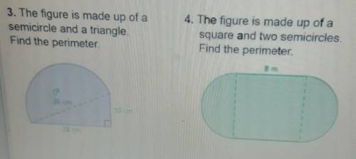 The figure is made up of a square and two semi circles. Find the perimeter.​