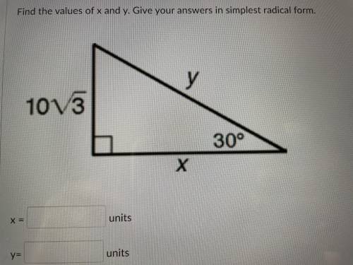Find the values of x and y. Give your answers in dimples radical form.