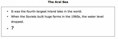 Which phrase can be added to the list in the image?

The sea is shrinking due to poor irrigation p