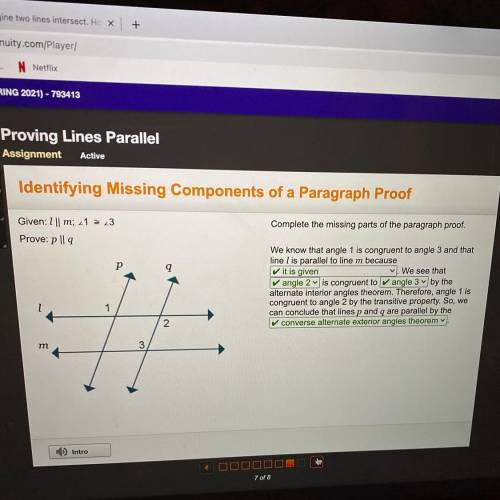 Identifying Missing Components of a Paragraph Proof

Complete the missing parts of the paragraph p