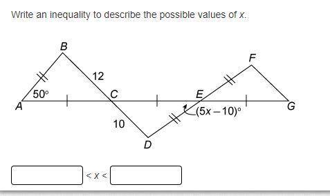 Write an inequality to describe the possible values of x.

Line A G passes through points C and E.