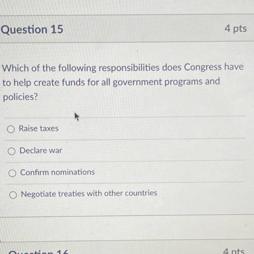 Which of the following responsibilities does congress have to help create funds for all government