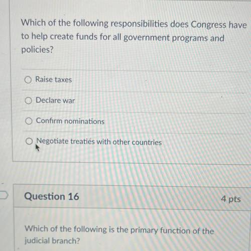 Which of the following responsibilities does Congress have to help create funds for all government