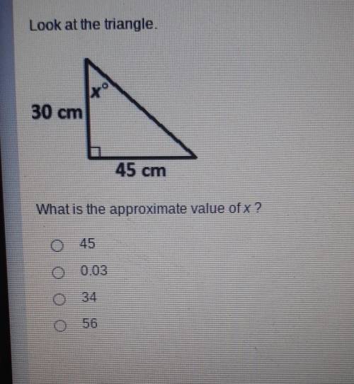 Look at the triangle. What is the approximate value of x​
