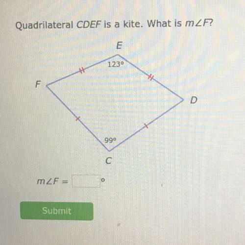 Quadrilateral CDEF is kite. What is mLF please help!!!