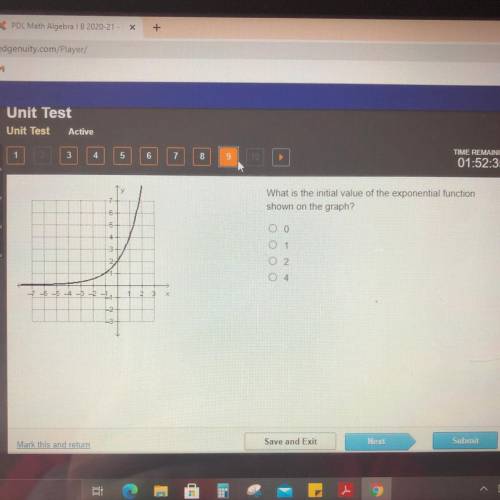 HELPPPPP

What is the initial value of the exponential function
shown on the graph?
ОО
0 1
O 2
O 4