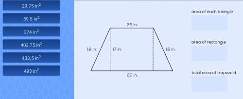 This trapezoid is made up of two right triangles and one rectangle.

Drag numbers to show the area
