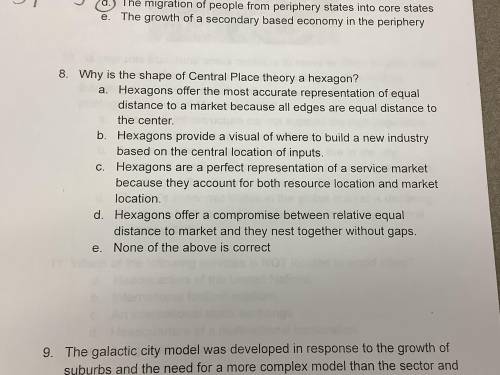 WILL GIVE BRAINLIEST !! Why is the shape of the Central Place theorem a hexagon? Please provide ans