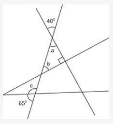 Please hurry!!

What are the measures of Angles a, b, and c? Show your work and explain your answe